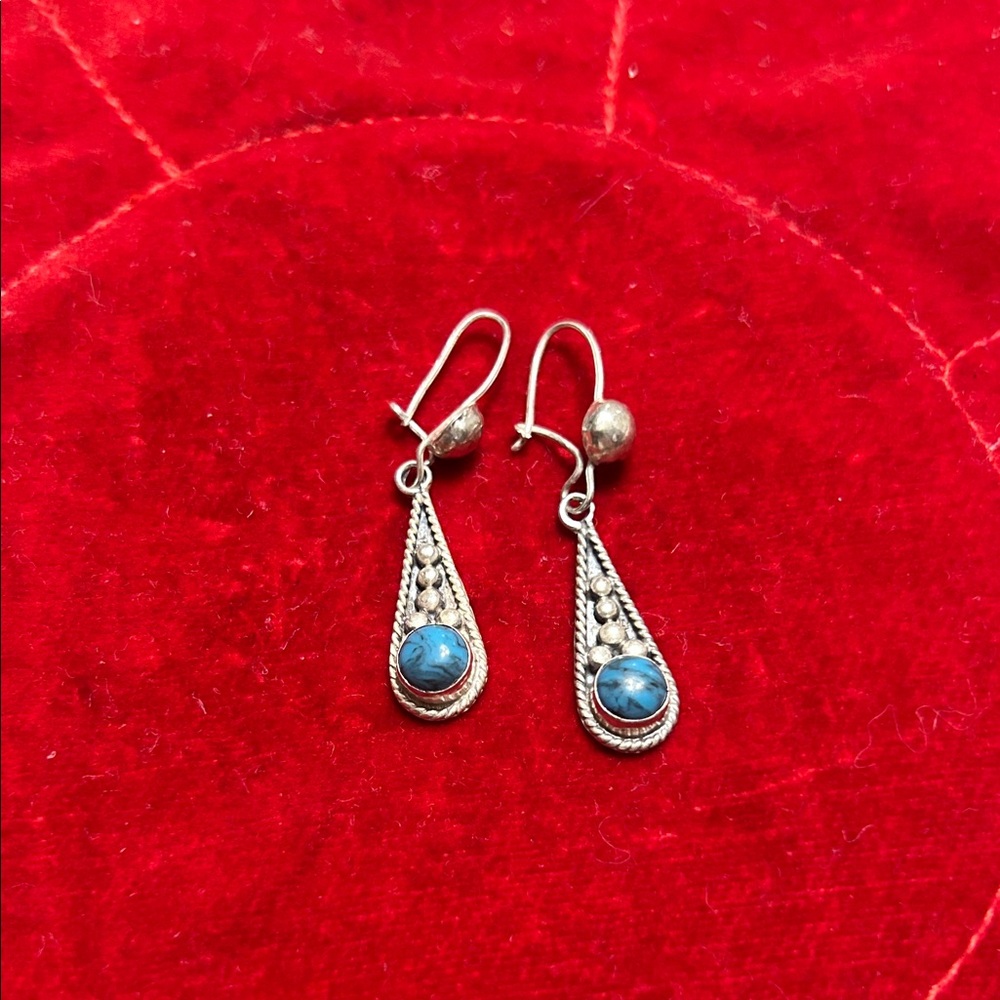 Joy Mexico Sterling Silver and Turquoise Teardrop Earrings